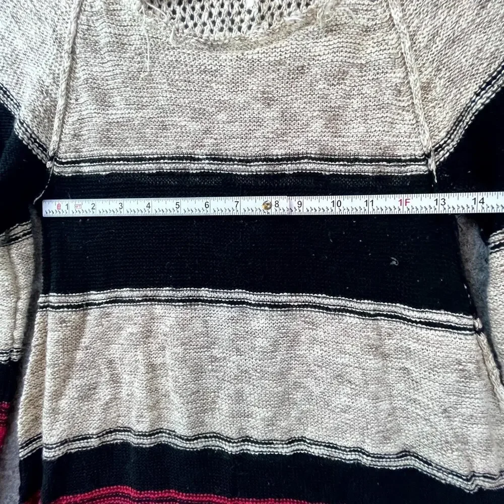 Free People Long Tunic‎ Sweater Womens Small Striped High Low Hem Fray Open Knit